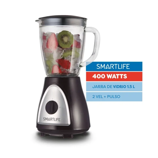 LICUADORA SMARTLIFE SL-BL1008BPN NEGRA 400w 2 VEL 1.5ltrs JARRA VIDRIO