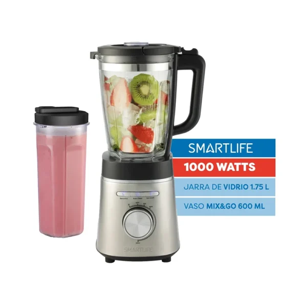 LICUADORA SMARTLIFE SL-BL1402PN 1000w 1.75trs JARRA VIDRIO+Vaso Mix&Go de 600mL