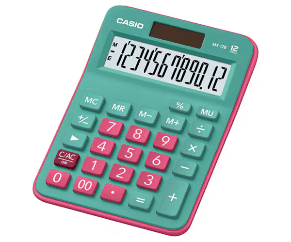 CALCULADORA CASIO MX-12B-GNRD VERDE/FUSCIA 12 DIGITOS SOLAR