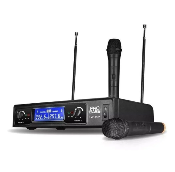 MICROFONO PRO BASS VF 212 INALMBRICO 2 CANALES 2 DOBLE VHF 174-240MHz 8 HORAS