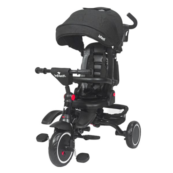 TRICICLO INFANTI JY-T08E NEGRO PLEGABLE BARRAL-CAPOTA