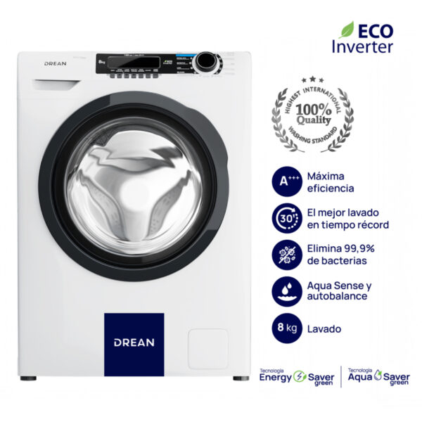 LAVARROPA DREAN ECOINVERTER 8KG LFDR0814SB0 1400RPM 15P Energy Save 85.5x59.5x55