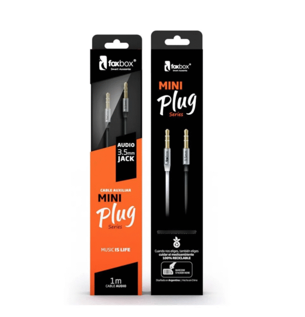 CABLE FOXBOX MINIPLUG NEGRO AUDIO 3.5mm JACK CONECTOR 1mt