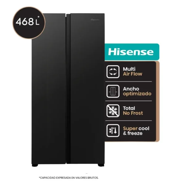 HELADERA HISENSE RS3N428NAB NEGRA SIDE BY SIDE A+ 428ltrs 177x83.2x61