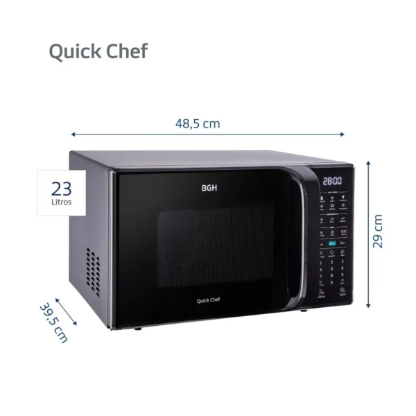 MICROONDA BGH B223DN20 23L NEGRO GRILL DIGITAL ECO 800/1250W 485*392*292 - Imagen 2