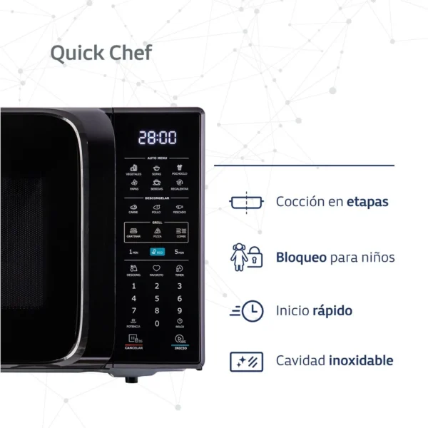 MICROONDA BGH B223DN20 23L NEGRO GRILL DIGITAL ECO 800/1250W 485*392*292 - Imagen 4