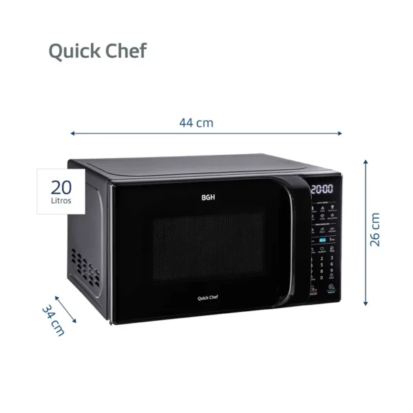 MICROONDA BGH B120DN20 20L NEGRO 700W DIGITAL ECO 25,9x44x33,7 cm - Imagen 2
