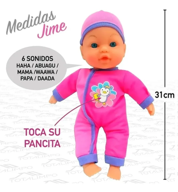BEBE POPPI JIME MIS PRIMERAS COMIDITAS 6 SONIDOS 31cm+3 años 5358-16013 - Imagen 3