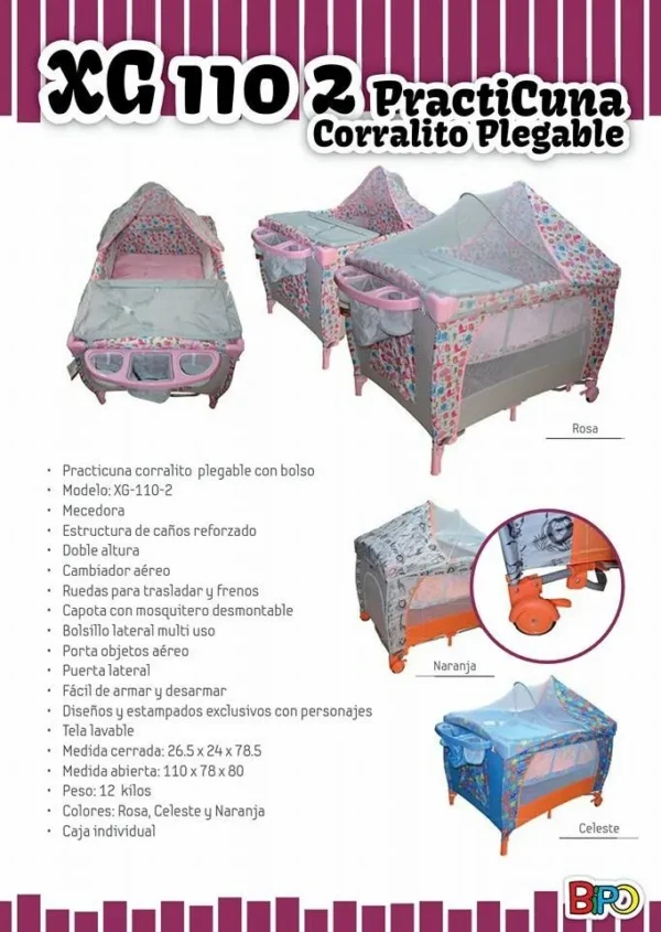 CUNA PRACTICA BIPO XG-110-1 2 PISOS CAMBIADOR RUEDAS BOLSILLO - Imagen 3