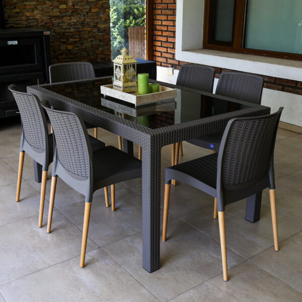 MESA VOSS2000 INDONESIA VIDRIO TEMPLADO GRAFITO 6MM SIMIL RATAN - Imagen 2