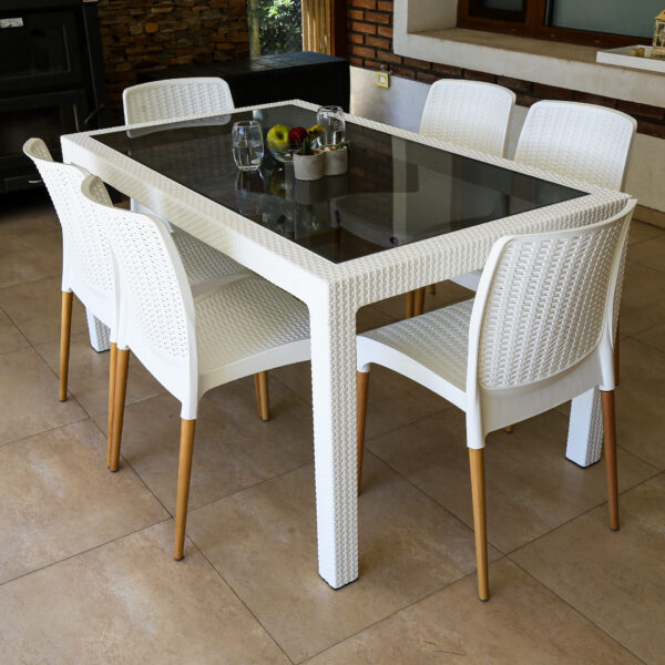 MESA VOSS2000 INDONESIA VIDRIO TEMPLADO BLANCO 6MM SIMIL RATAN - Imagen 2