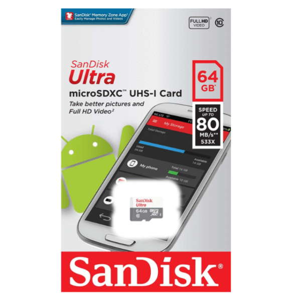 MEMORIA MICRO SD 64GB SANDISK ULTRA FULL HD 100MB/s