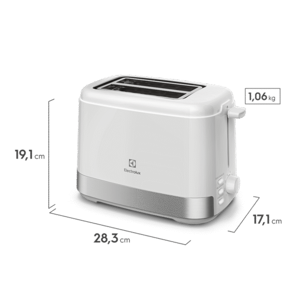TOSTADORA ELECTROLUX ETS11 BLANCA 8 NIVELES 800watts 2 REBANADAS 3 FUNCIONES - Imagen 3