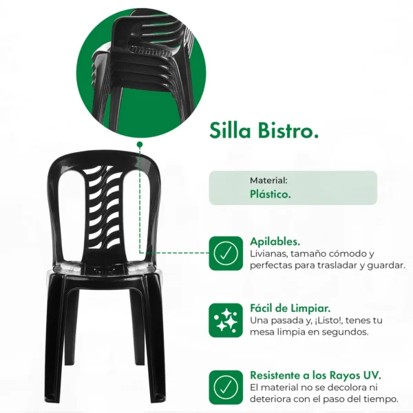 SILLA GARDENLIFE BISTRO NEGRA F850001 - Imagen 2