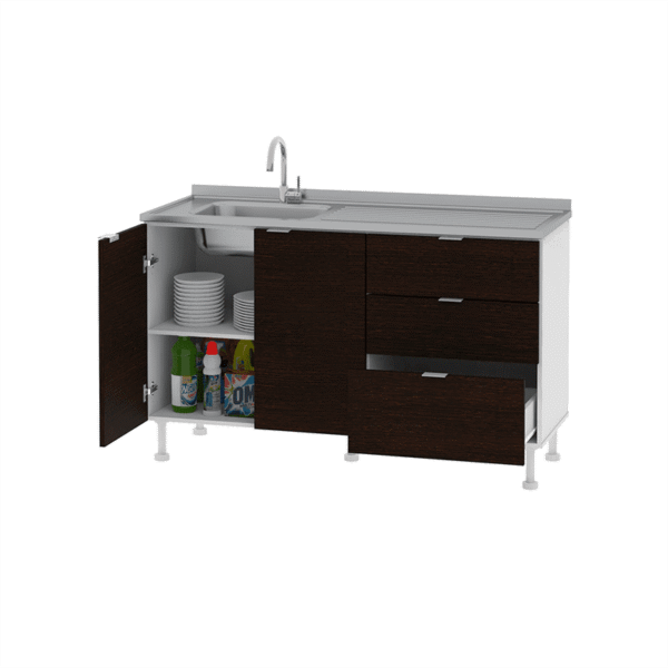 BAJO MESADA DIELFE CTB140 WENGUE CONFORT 18m PERFIL LINE 3 CAJ 1400*850*500mm - Imagen 2