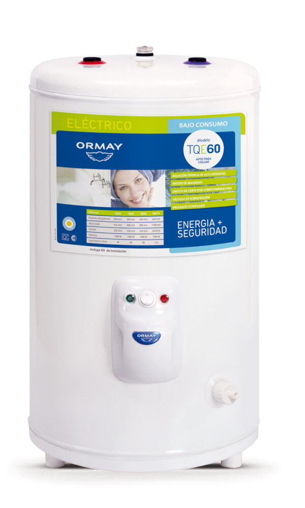 TERMOTANQUE ORMAY TQE60 LTS ELEC CONEXION DUAL Diámetro: 42,50 cm. Alto: 70.00 c
