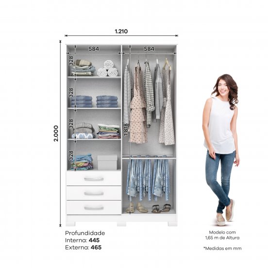 ROPERO HENN DA135-10 CAJU BLANCO 4 Pts 3 Cjs 2000mmx1210mmx445 mm - Imagen 4