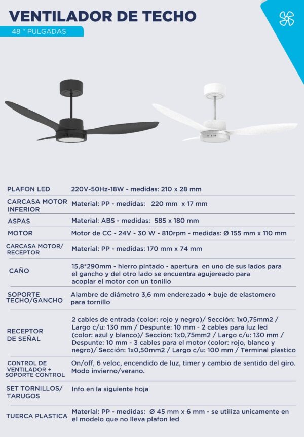 VENTILADOR INDELPLAS TECHO NEGRO 47" 30w 6v C/REMOTO LUZ LED - Imagen 2