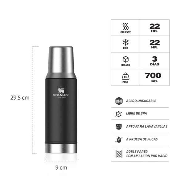 TERMO STANLEY MATE SYSTEM CLASSIC  800cc NEGRO Libre de BPA 10-10296-021 - Imagen 2