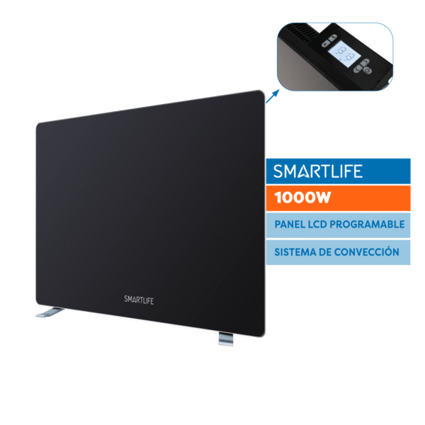 PANEL CONVECTOR SMARTLIFE SL-VTD1000BPN VIDRIO NEGRO 1000w 60x26x50