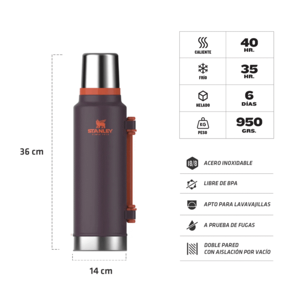 TERMO STANLEY CLASICO 1.4l PLUM Libre de BPA 10-08999-086 - Imagen 2
