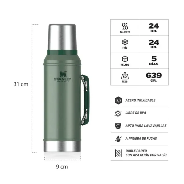 TERMO STANLEY CLASICO  950cc VERDE Libre de BPA 10-10148-001 - Imagen 2