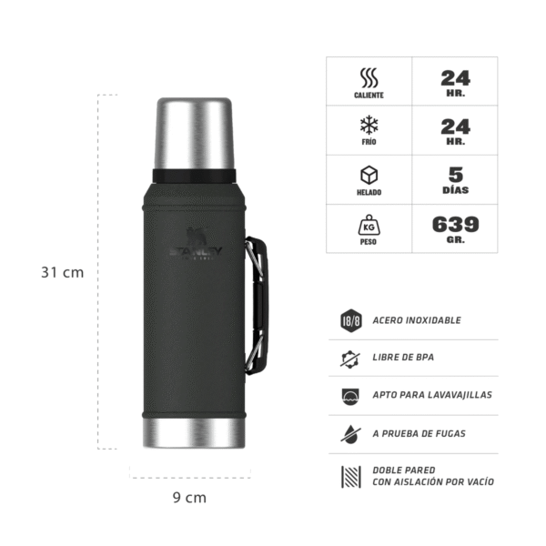 TERMO STANLEY CLASICO  950cc NEGRO Libre de BPA 10-10148-051 - Imagen 2