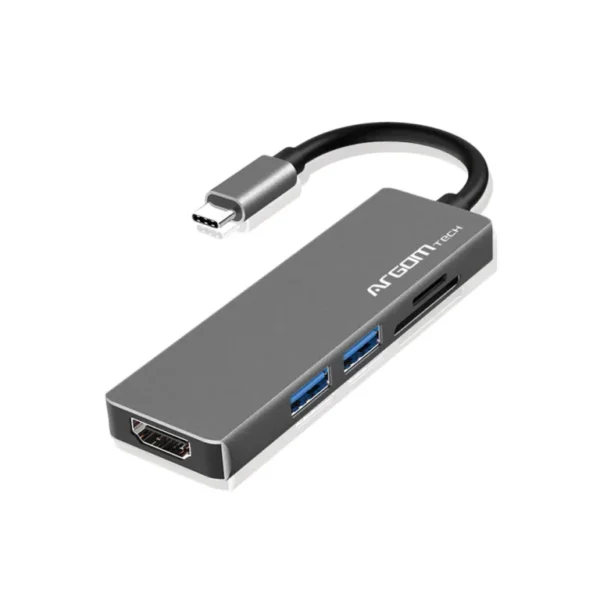 ADAPTADOR HUB ARGOMTECH 5en1 USB C Usb3.0/usb2.0/hdmi-4k/usbc Gris ARG-UB-0185