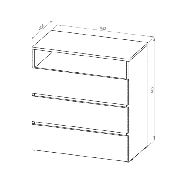 COMODA DIELFE DMC3C BLANCO 3 CAJONES 90x94x45 CORREDERA METALICA - Imagen 4