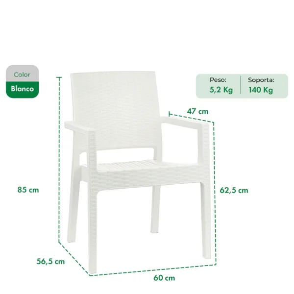 SILLON GARDENLIFE MILANO BLANCO SIMIL RATTAN F835000 - Imagen 4