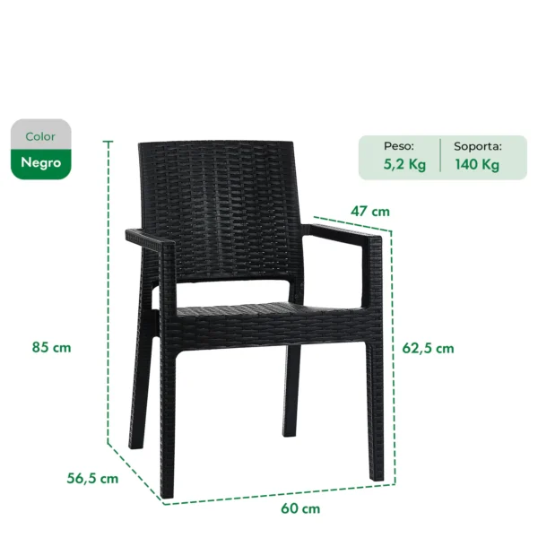 SILLON GARDENLIFE MILANO NEGRO SIMIL RATTAN F835001 - Imagen 4