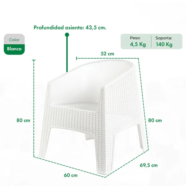 SILLON GARDENLIFE IBIZA BLANCO SIMIL RATTAN F795000 - Imagen 4