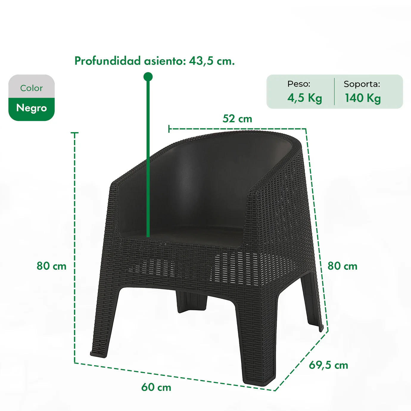 SILLON GARDENLIFE IBIZA NEGRO SIMIL RATTAN F795001 - Imagen 3