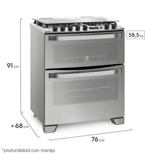 COCINA ELECTROLUX 76DXR 76cm INOX 5 HORNALLAS DOBLE HORNO 90x76x69cm CLASE A - Imagen 3